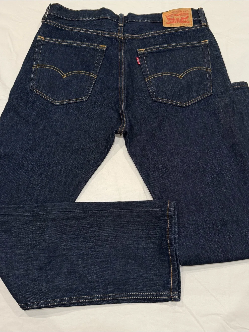 Levi's 505 Mens Dark Wash Blue Straight Leg Jeans Regular Fit Denim 36x32